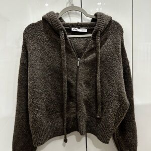 Zara Hooded Zip Seat Shirt | Brown/Taupe Size XS